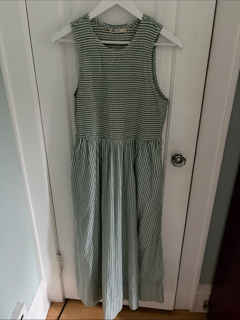 Marine Layer • Teal and Ivory Cotton Striped Dress (Size L)